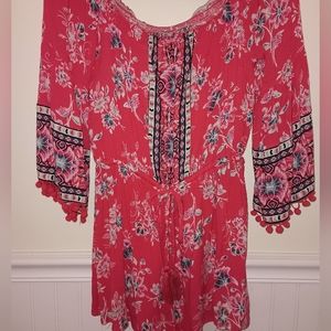 Women's American Rag Size Small Off The Shoulder Red Floral Romper